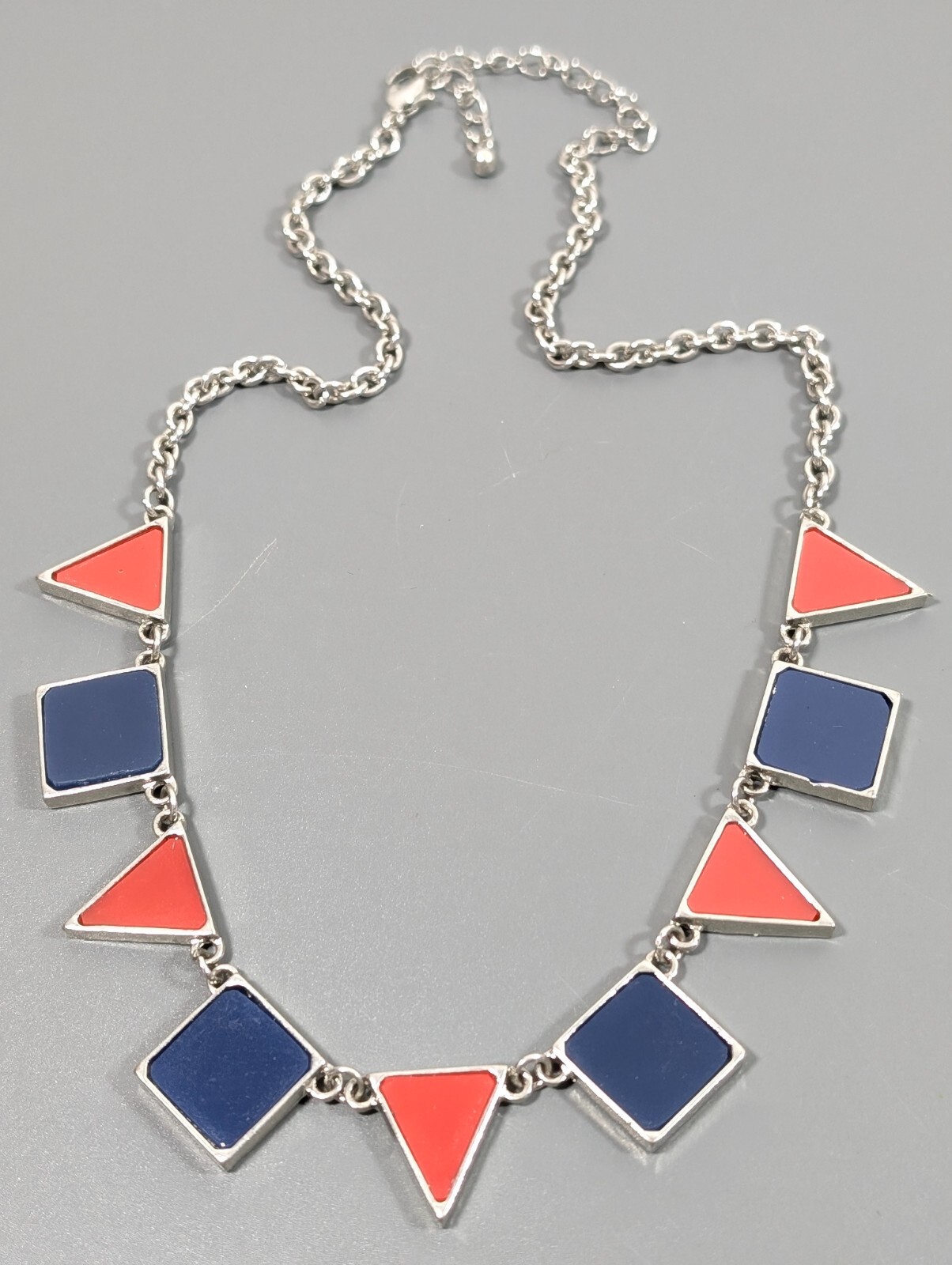 Red Blue Square Triangle Charm Statement Necklace… - image 2