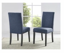 Copper Grove Nail Upholstered Blue Wood Kitchen Dining Chairs Set of 2 Arm Less