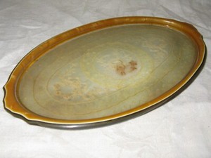 VINTAGE CELLULOID VANITY PERFUME TRAY LACE EMBROIDERY UNDER GLASS FLOWERS RIBBON