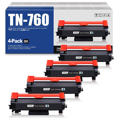 4x TN760 Toner Compatible For Brother TN730 MFC-L2710DW MFC-L2750DW HL-L2390DW