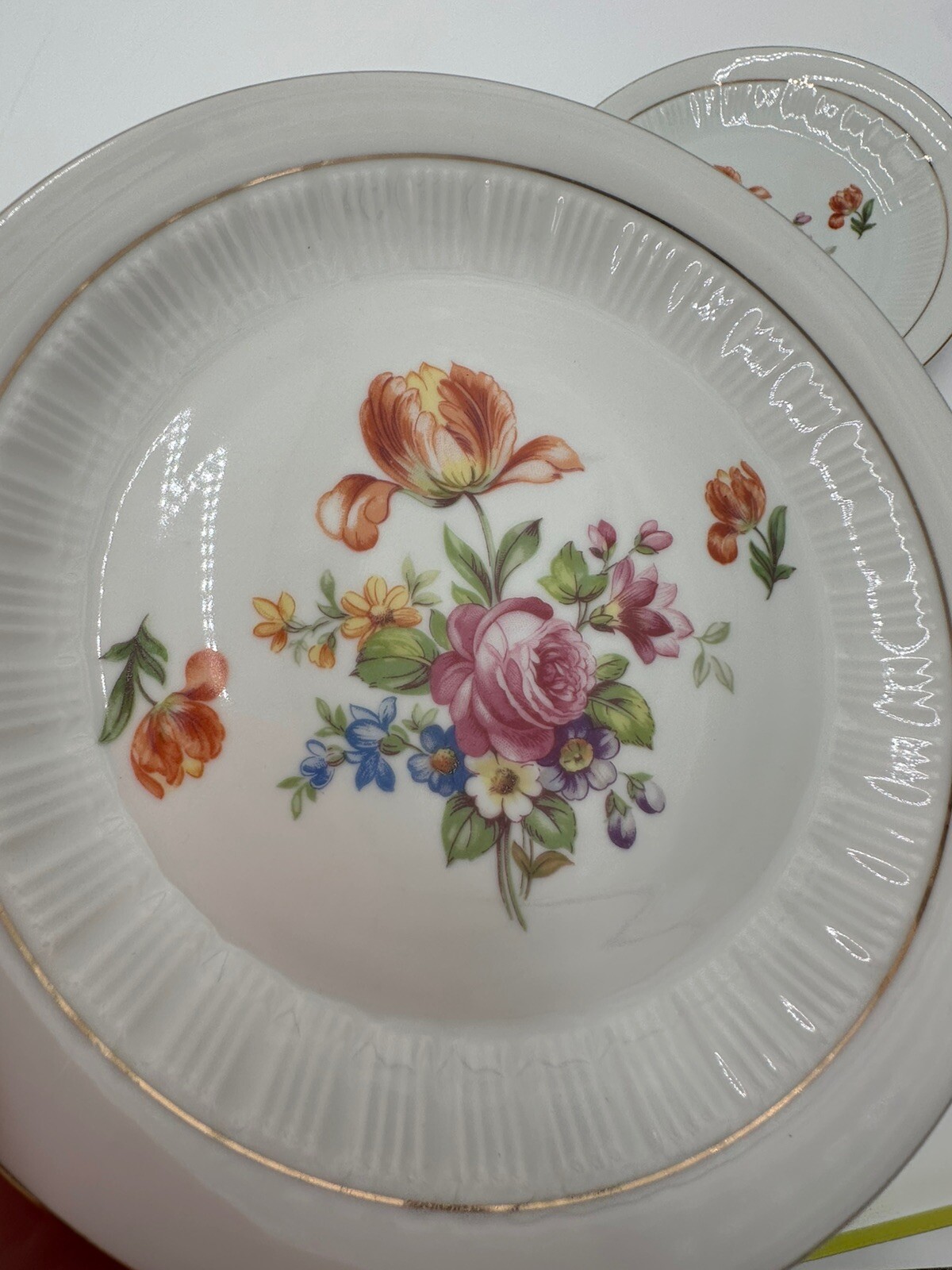 Vintage Set Of 4 CP Made In German Democratic Republic Floral Round Salad Plates