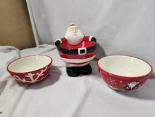 Holiday Serving Bowls, Lot Of 5, Santa Candy Dish, Festive, Red & White, Snowman