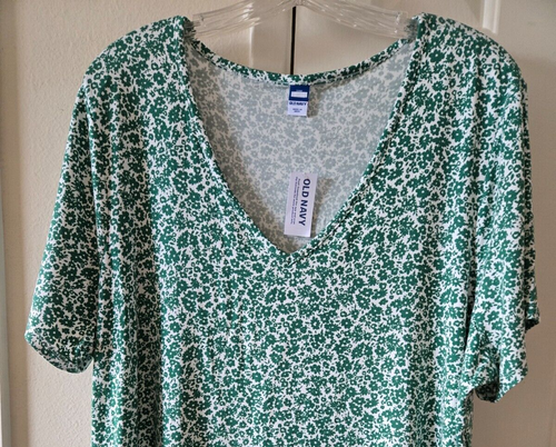 Old Navy Kelly Green Emerald Floral Print Luxe Rayon Knit Top 2XL 20 22 2X XXL - Picture 5 of 6