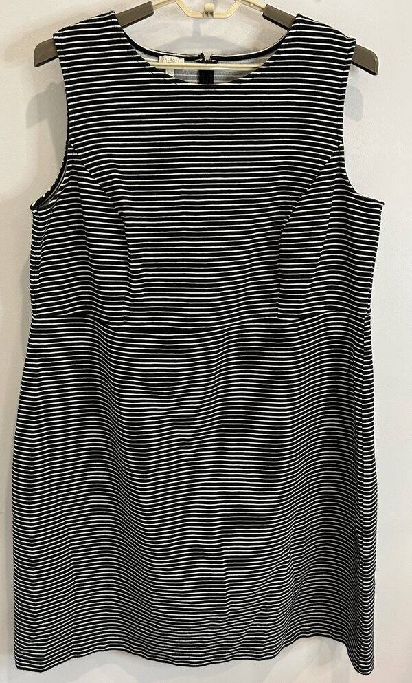 Talbots Woman Textured Black White Striped Sleeveless Dress Stretch Sheath 20W