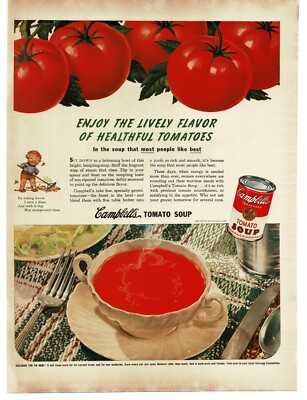 1943 Campbell's Tomato Soup Ripe Tomatoes Fine China Vintage Print Ad