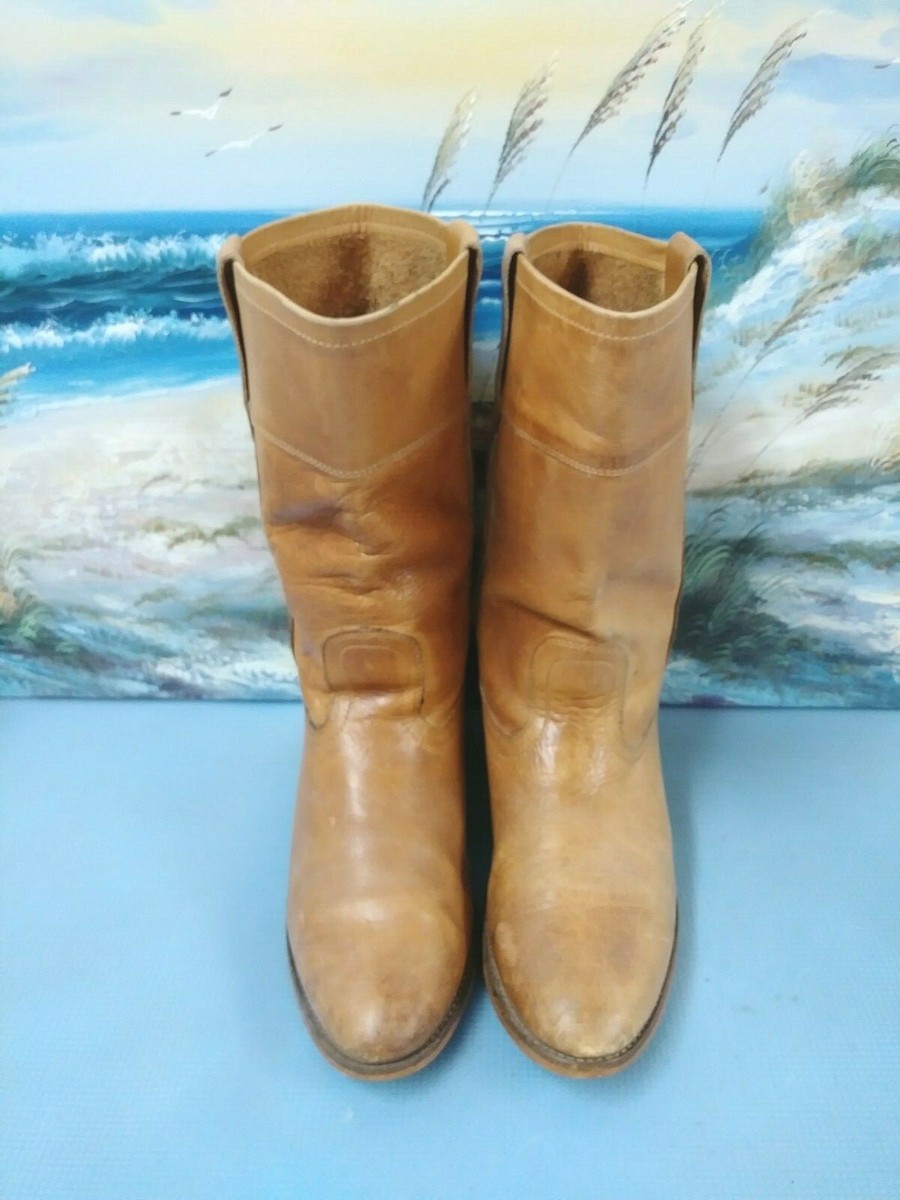 Landis Cognac Brown Country Western Leather Cowboy Boots Mens Sz 10 Vintage LANDIS Leather Boots Mens Size 10 D Brown Western  main image 4