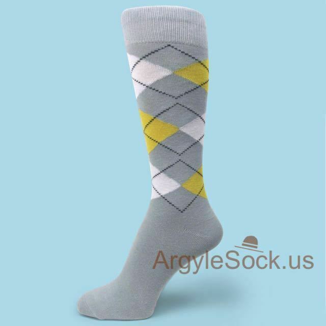 yellow and grey dress socks Men's Groomsmen Wedding Dress Socks Golden Yellow With Grey polka dots-MA046