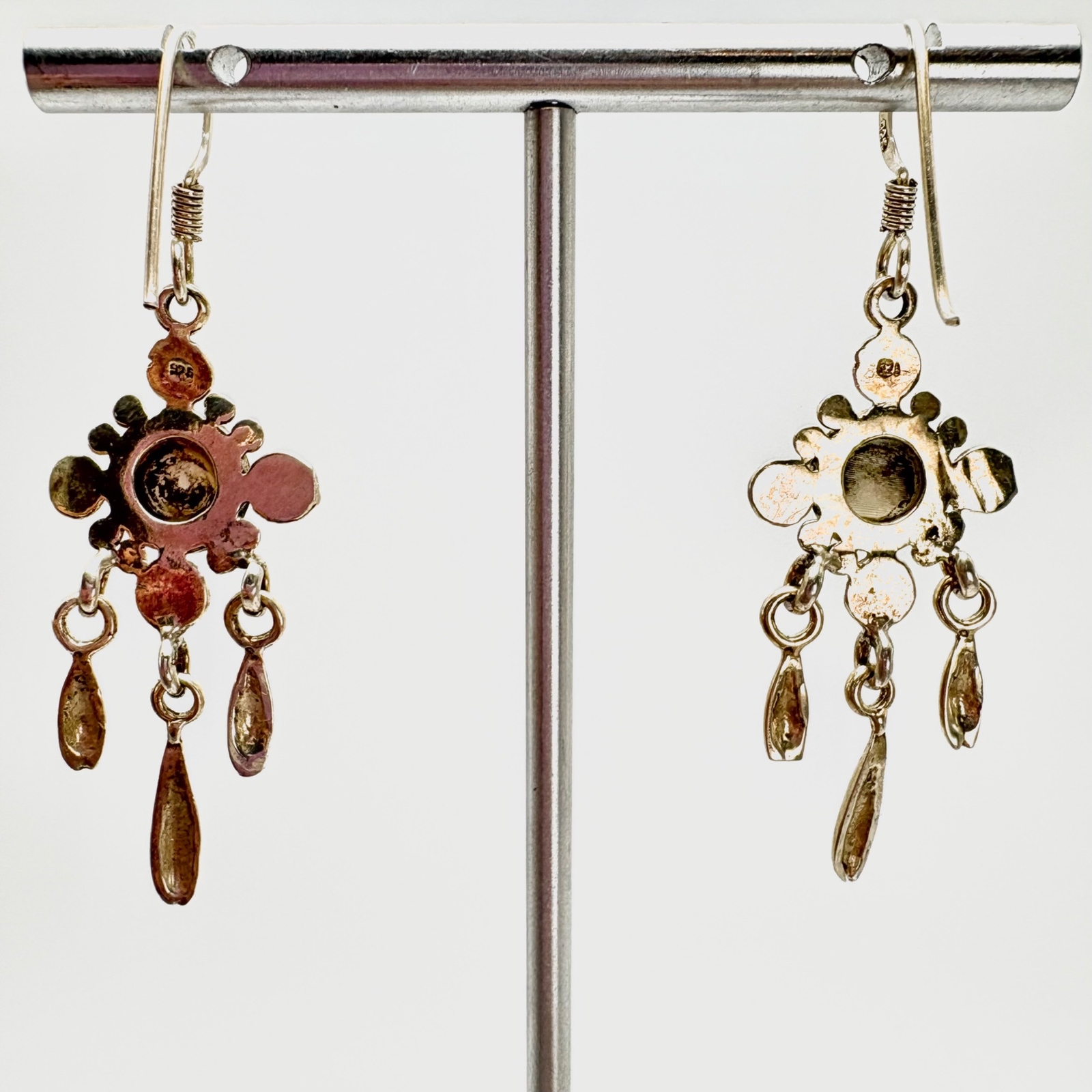 VTG Solid Sterling Silver 925 White Gemstone Dang… - image 5