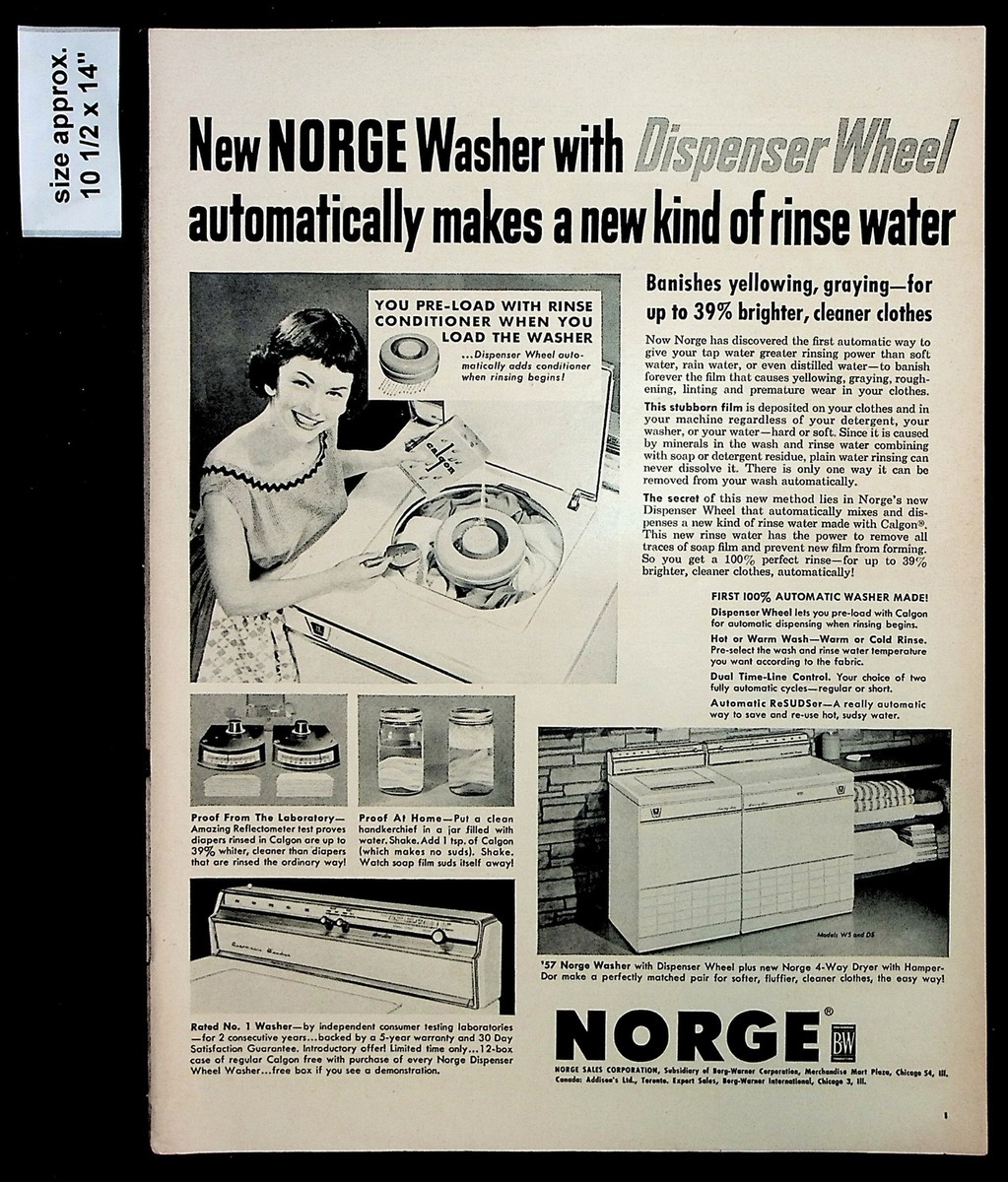 1956 Norge Washer Dispenser Wheel Home Appliance Auto Vintage Print Ad 36759
