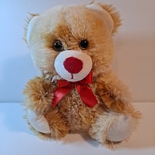 Soft Brown  White Bear Plush 9" Inch Red Ribbon Stuffed Animal Toy