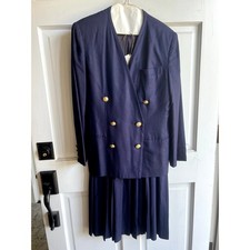 Y2k Liz Claiborne navy double breasted blazer pleated skirt suit size 6