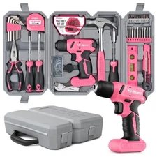Hi-Spec 58pc Pink 8V USB Cordless Drill Driver Set for Women – Home DIY & Crafts
