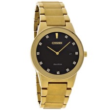 Citizen Eco-Drive Men's Axiom Diamond Gold Tone Bracelet Dress Watch AU1062-56G