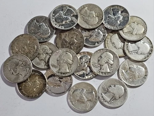 Lot of 20 ~ Silver Washington Quarter 25c Coins ~ 90% Silver ~ 1/2 Roll (R104)