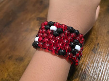 Handmade Red Leopard Kandi Cuff Rave EDM Festival Beaded PLUR