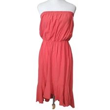 CMC By Color Me Cotton Coral Strapless Midi Dress Women's Medium Vacation Beach