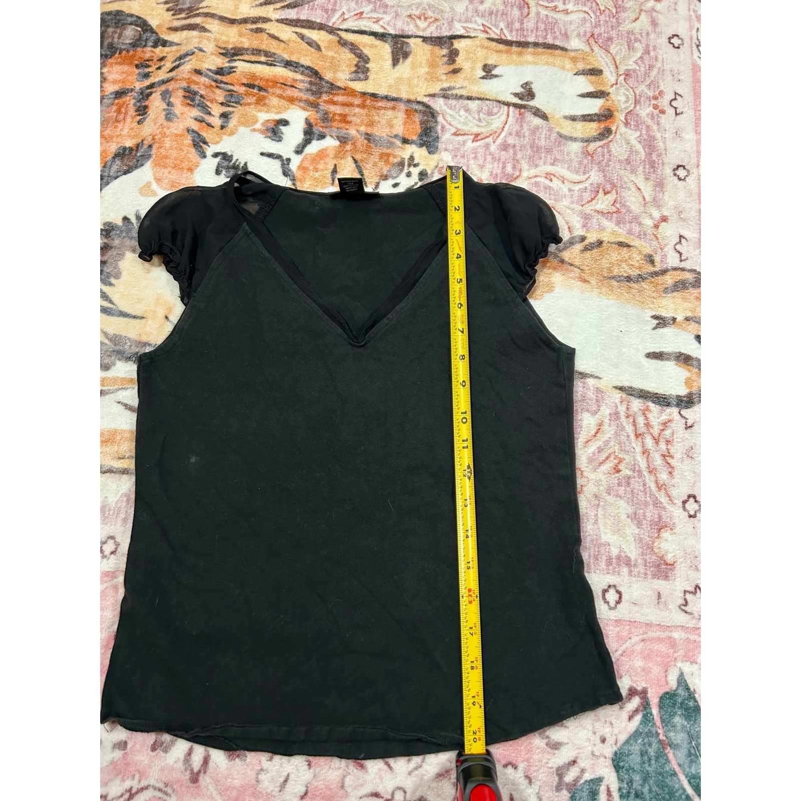 Express Black Sheer Cap Sleeve V Neck Basic Top T… - image 7