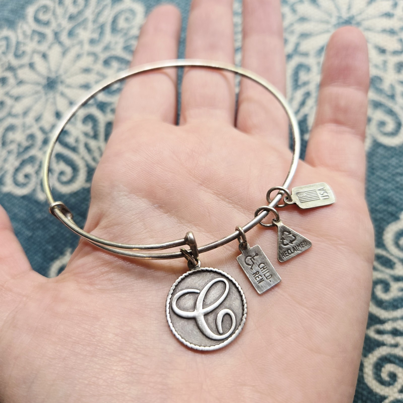 Wind & Fire "C" Initial Silver Bangle Bracelet - image 6