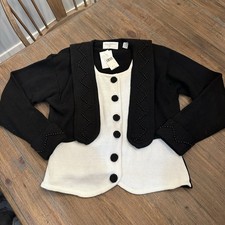 New VTG Lisa Nichols Black Sweater Womens Large Beaded Button Cardigan With Tags
