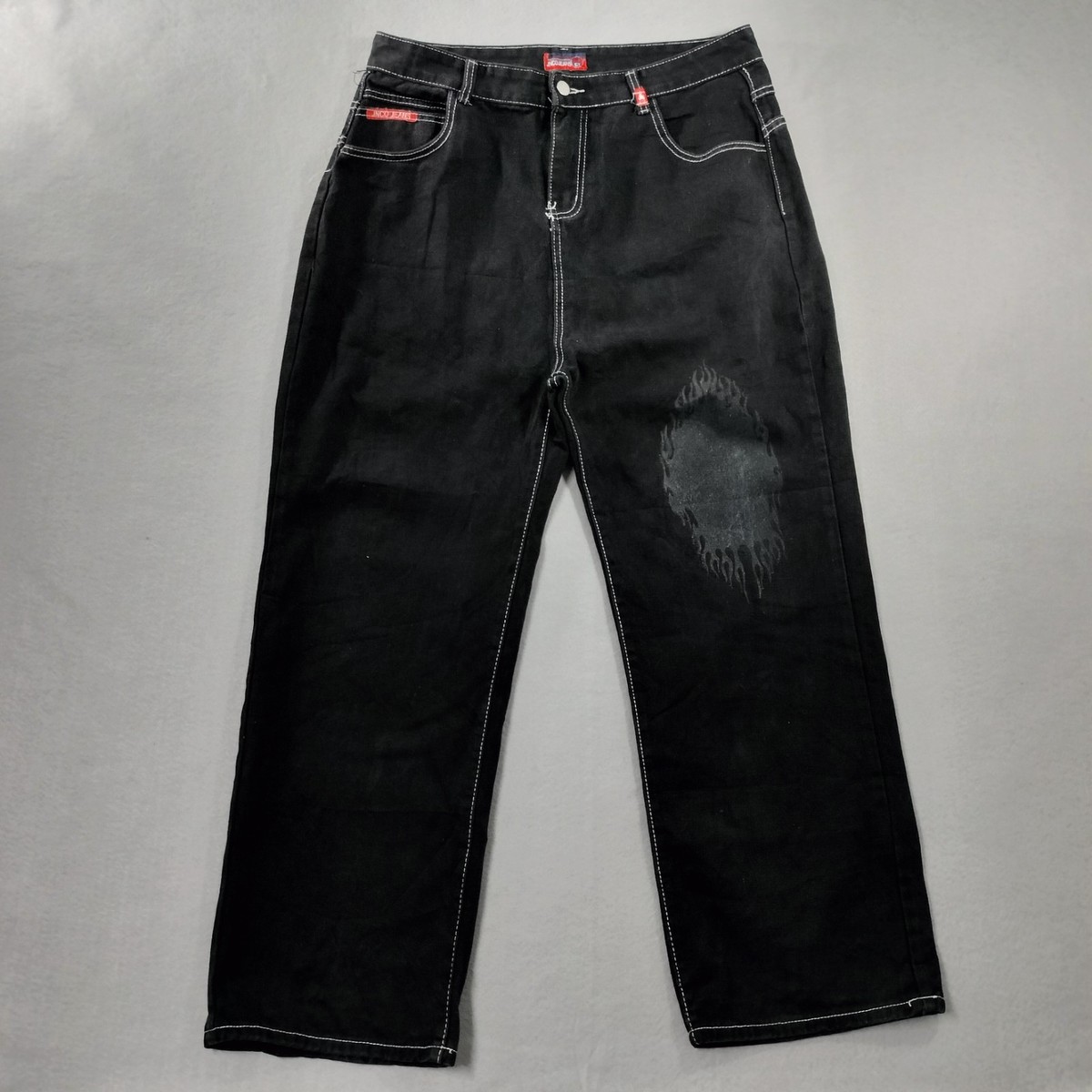 JNCO Jeans Baggy Wide Leg High Rise Crown Black Denim Mens Size