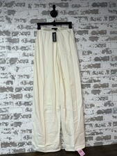 NWT PrettyLittleThing Cream Cotton  Wide Leg Trouser Pants Size US 0 Beige