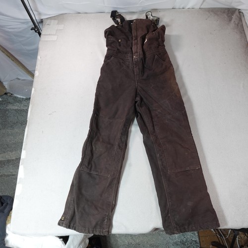 Y2K Carhartt Bibs Youth L 12 14 Brown Canvas Double Knee Insulated Work Outdoor