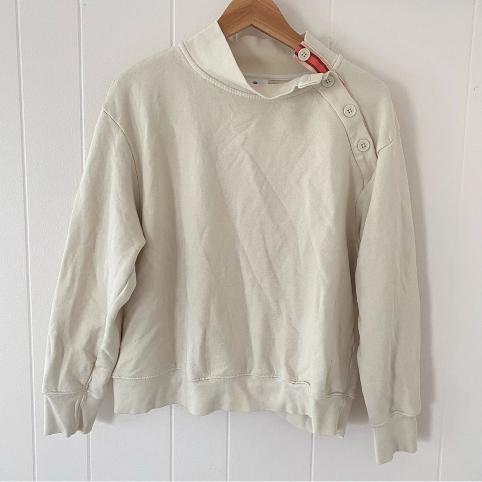 OFF WHITE Felpa con collo a bottoni vari in guscio d'uovo taglia grande usata delicatamente