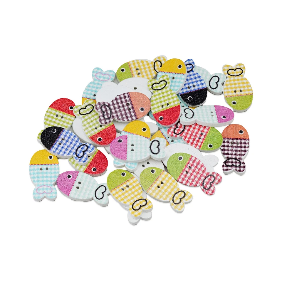 30pcs Colorful Fish Wood Buttons for Crafts Sewing Scrapbooking DIY 25x16mm - Image 3 of 4