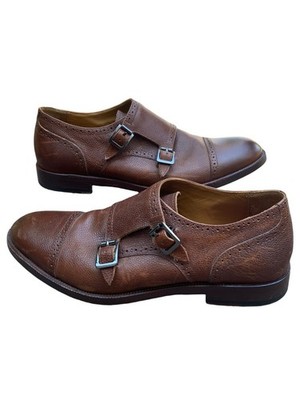 Johnston & Murphy Brown Double Buckle Munk Strap Sheepskin Men s Size 10 M