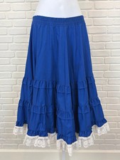 Vintage Malco Modes Western Square Dance Skirt Blue Lace Tiered Medium