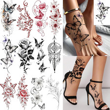 12 Sheets Beautiful Butterfly Flowers Temporary Tattoos for Women Feet Hands Bod