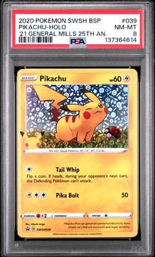 2020 POKEMON SWSH BLACK STAR PROMO #039 PIKACHU-HOLO PSA 8