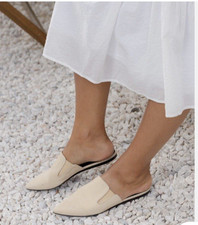 Jenni Kayne Oiled Leather Mule Size 37 US 7 Suede Point Toe Natural Minimalist