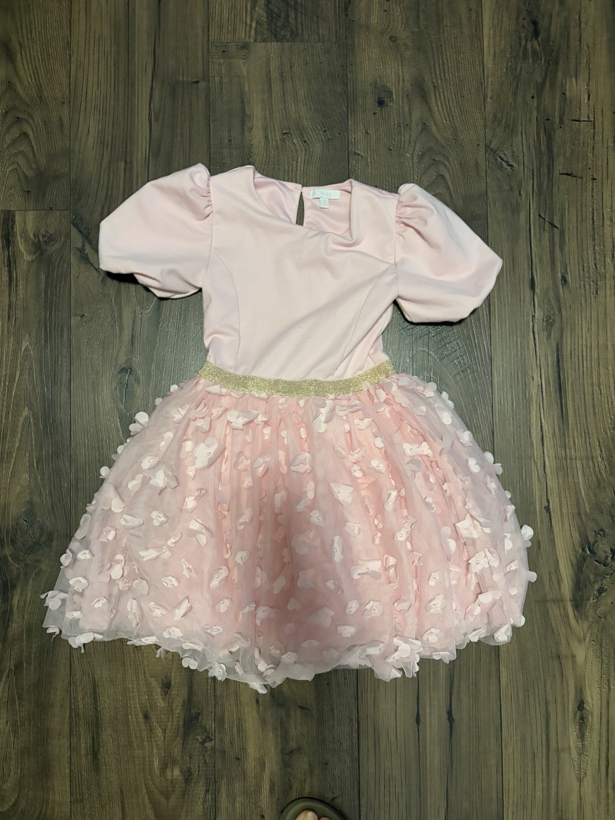 Btween Girls Pink Floral Tulle Puff Sleeve Glitter Tutu Dress Layered Size 8