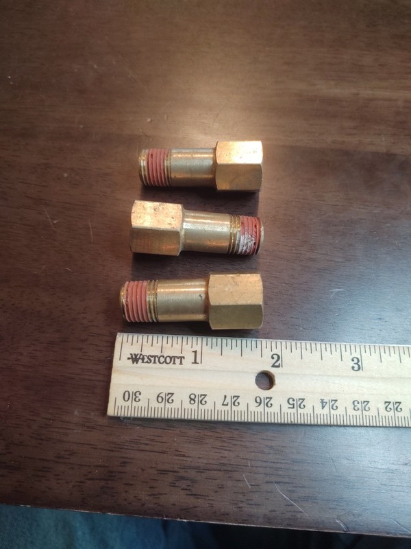 3 Brass ¼" Male / ¼" Female Adapters  1¾" Long Brand New With Thread Sealant A1