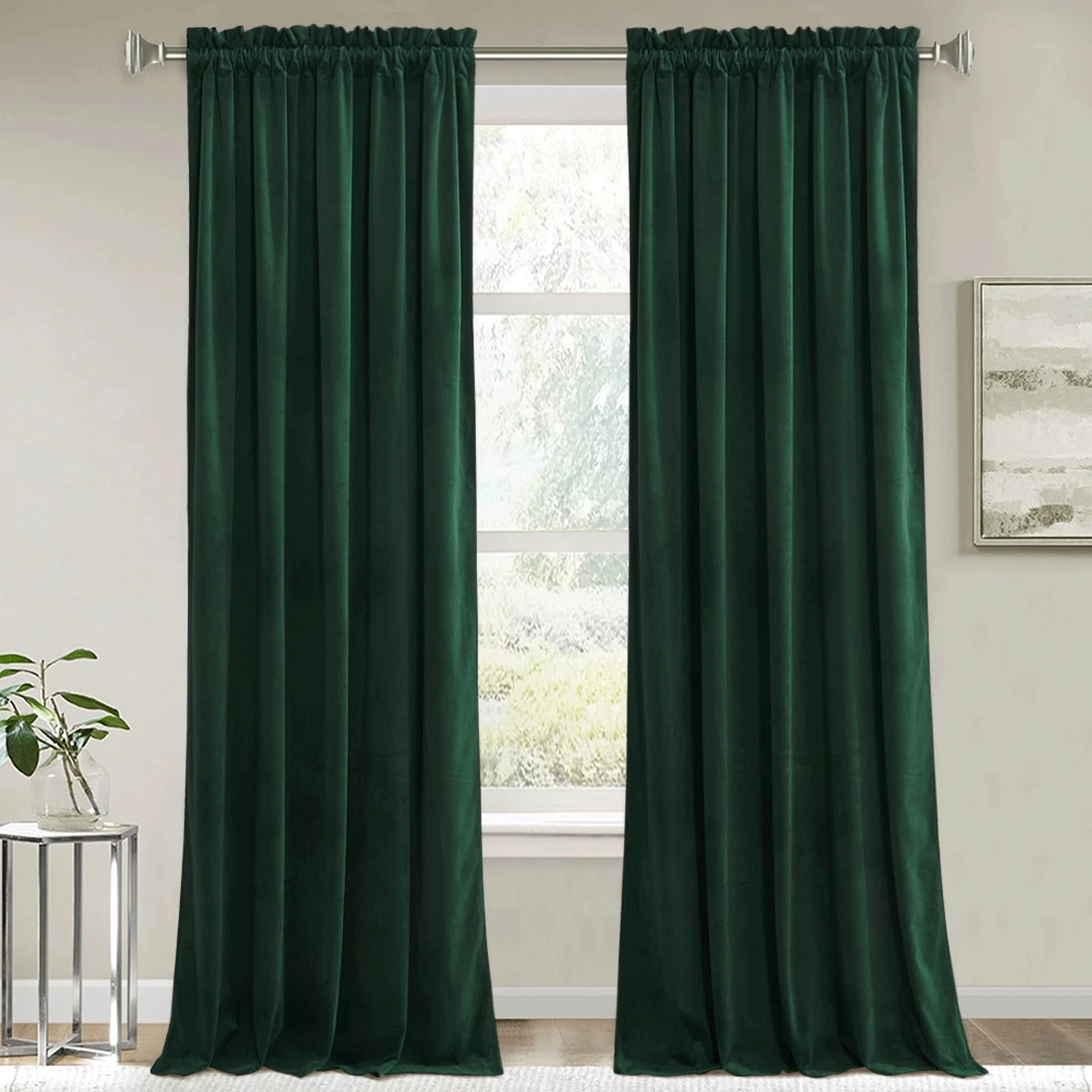 Green Velvet Curtains & Drapes - Half Blackout Thermal Insulating Soft Window...