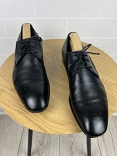 GUCCI Derby Dress Leather Shoes Wingtip GG Logo Black Men's Size UK 11.5/US 12