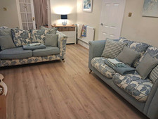 Blue & Cream Floral Fabric Sofa with Cushions 100cm W x 100cm L x 100cm H