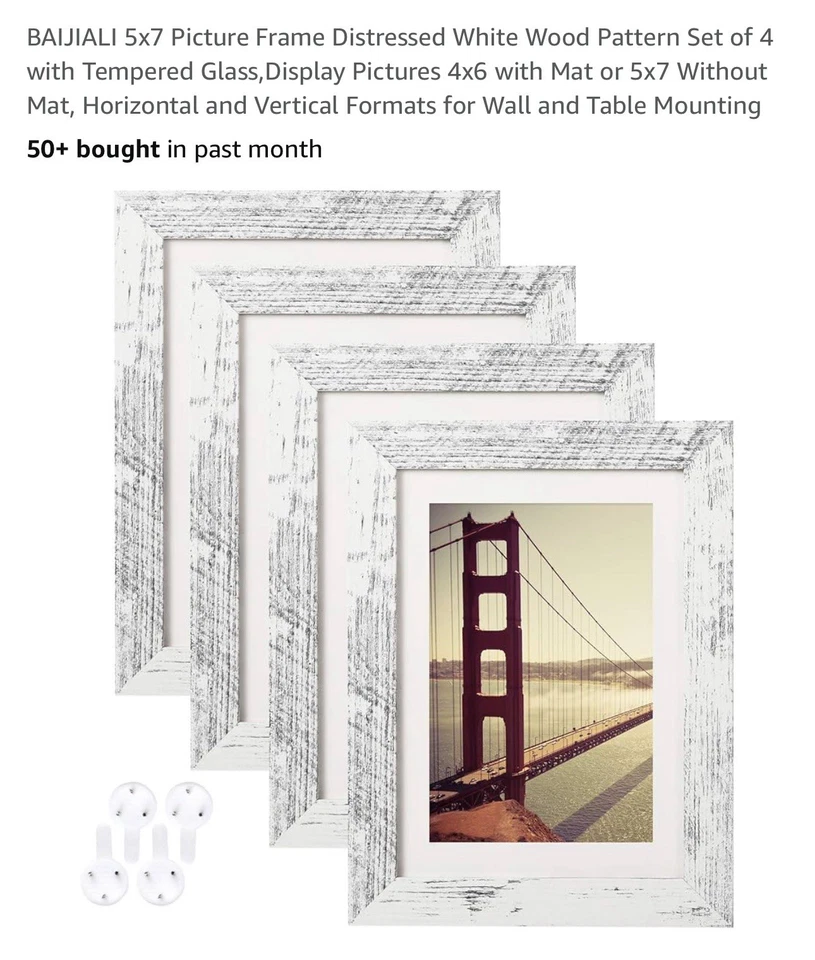 2件装5x7仿旧白色相框适用于墙壁安装和桌面显示器 — 第 2/2 张图片