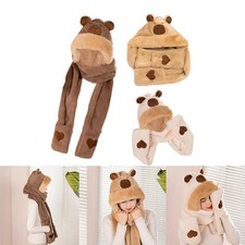 Hoodie Hat Scarf Gloves Set Cartoon Soft Warm Animal Hat 3 in 1 Comfortable