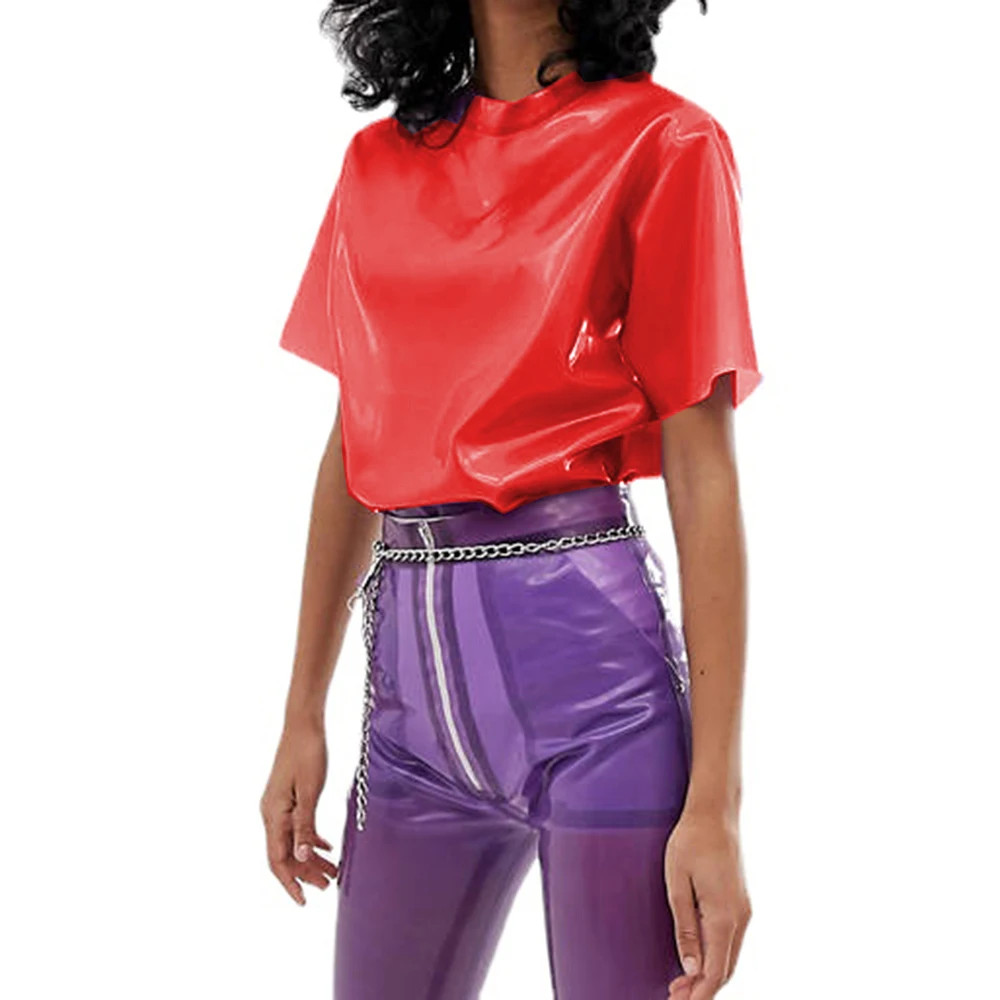 Blusa de cuero PVC transparente Camisas de perspectiva Sexy Prendas para el torso Ver a través de camisetas