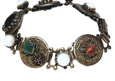 Vintage Victorian Revival Gemstone Panel Bracelet