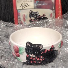 Wang's Int'l Inc. Ceramic Cat Bowl White with Black Cat Design