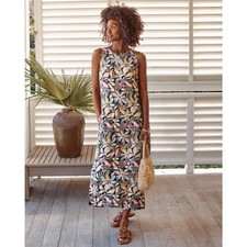 Garnet Hill Gemma Linen Pleat Back Maxi Dress - Indigo Bali Floral 8