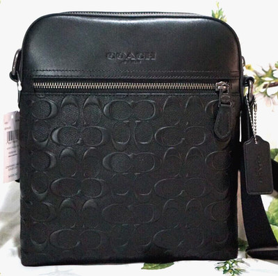 NWT Coach Men's Houston Flight 4009 Signature Leather Messenger Bag In BLACK