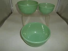 Set of 3 Anchor Hocking Fire King Jadeite Rolled Rim Mixing Bowls 7", 6", 5"