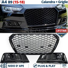 CALANDRA + GRIGLIE FENDINEBBIA PER Audi A4 (B9) 15-18 NIDO D' APE Nere RS Style
