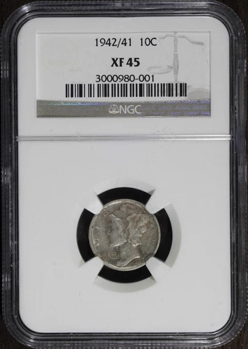 1942/41 (XF45) Mercury Dime 10C NGC - Dramatic Overdate 42 over 41