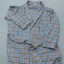LL Bean Men's LARGE Blue/Red Plaid Flannel Belted Cotton Bath Robe Long