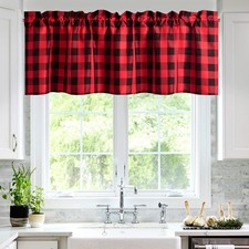 Buffalo Plaid Curtains Valances for 42"W x 18"L Pack of 1 Black and Red